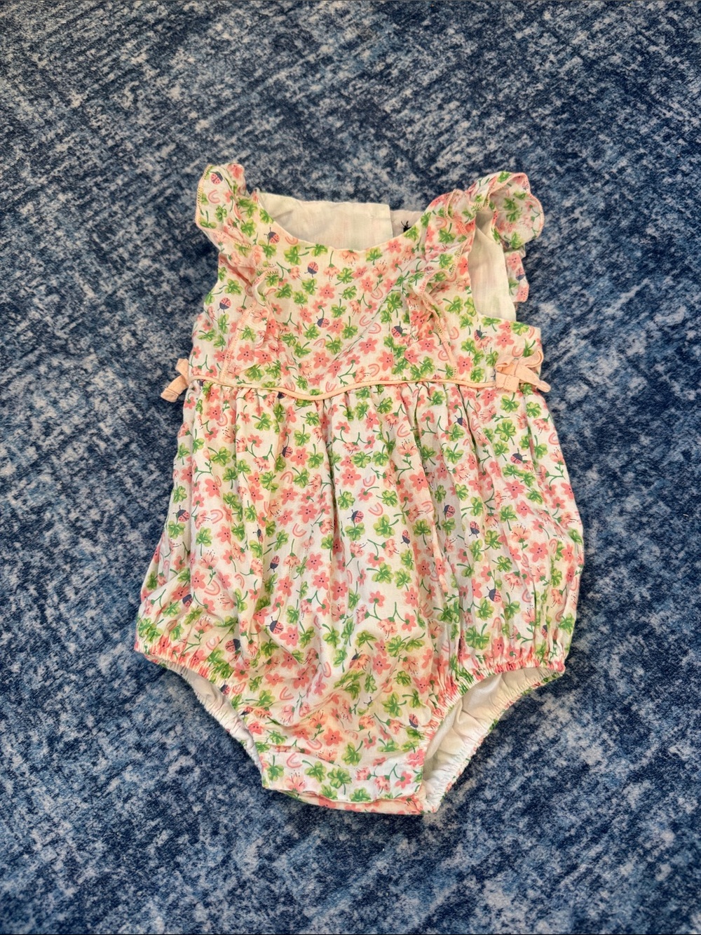Cynthia Rowley Pink & Green Floral Lady bug Baby Romper